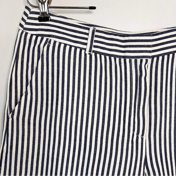 Ann Taylor Loft Navy & White Stripe Linen Cotton Blend Wide Leg Crop Pant NWT - Picture 2 of 9